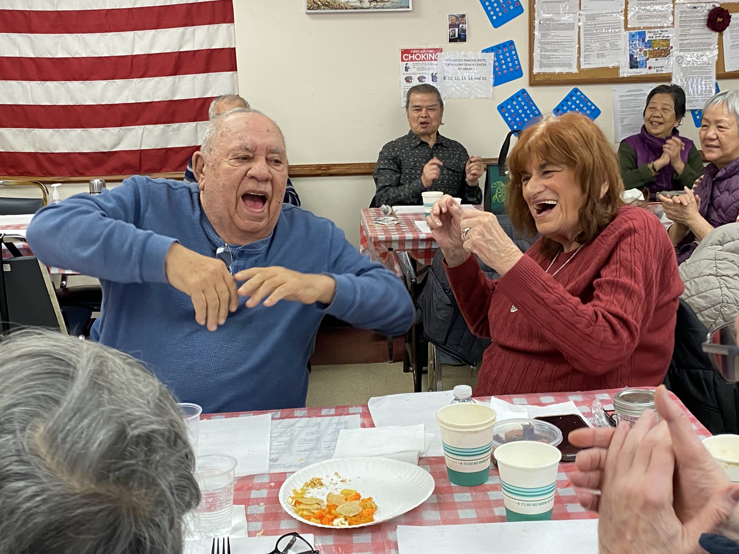 narrows older adult residents laughing and celebrating mid-winter