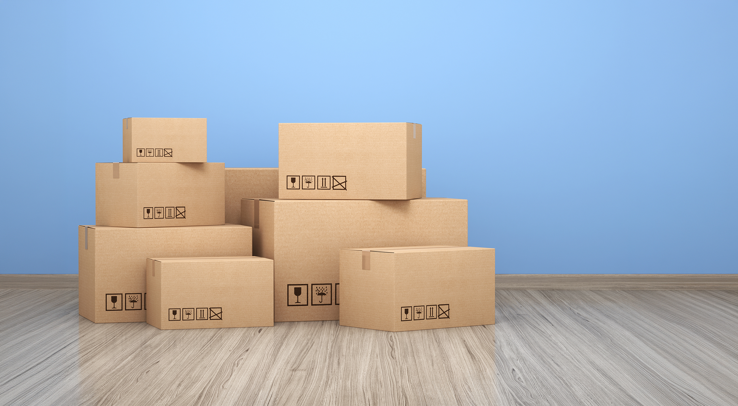 a pile of moving boxes