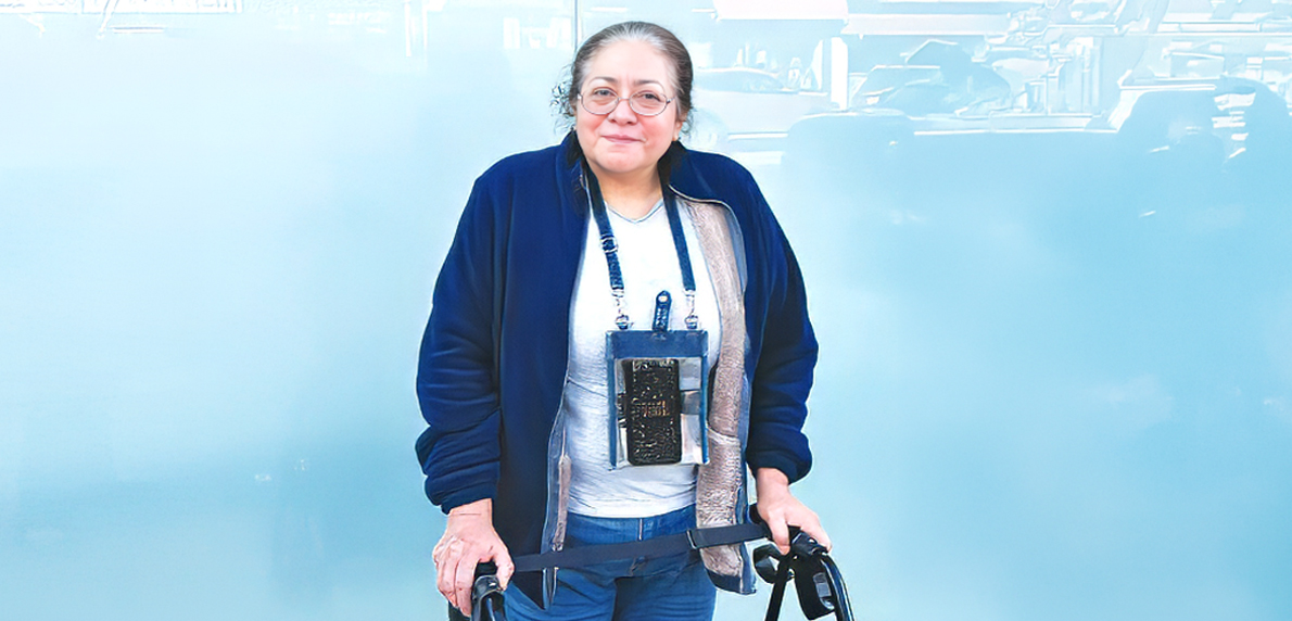 Disabled woman smiling